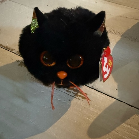 Ty Other - Ty Black Cat Plush with Sparkling Orange Eyes